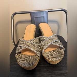 Patrizia by Spring Step Snakeskin Print Wedge Sandals EU 42 Rhinestone Slides